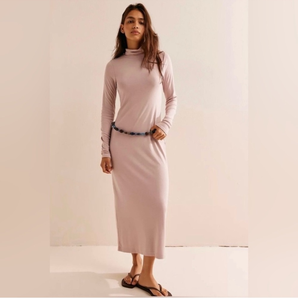 New! Free People Good Feels Mockneck Maxi Dress in Lilac Smoke size XS